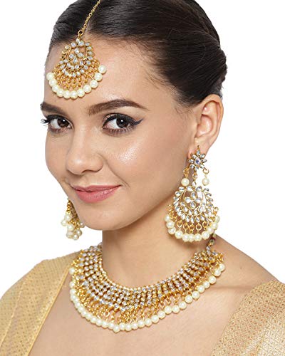 Plated Kundan Wedding Bridal Necklace Set with Earrings